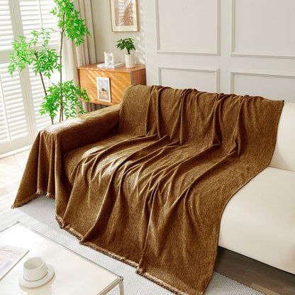 Solid Color Chenille Sofa Throw Blanket, Soft & Plush Decorative Couch Throw Cover