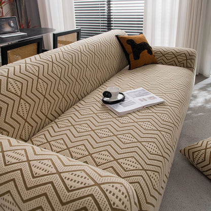 Modern Geometric Jacquard Sofa Slipcover, High Stretch 1-Piece Textured Couch Cover
