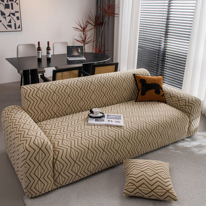 Modern Geometric Jacquard Sofa Slipcover, High Stretch 1-Piece Textured Couch Cover