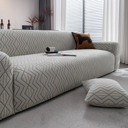 Modern Geometric Jacquard Sofa Slipcover, High Stretch 1-Piece Textured Couch Cover