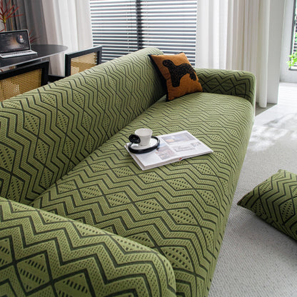 Modern Geometric Jacquard Sofa Slipcover, High Stretch 1-Piece Textured Couch Cover