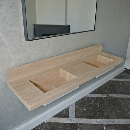 CUSTOM HANDCRAFTED TRAVERTINE DOUBLE SINK (TR-116)