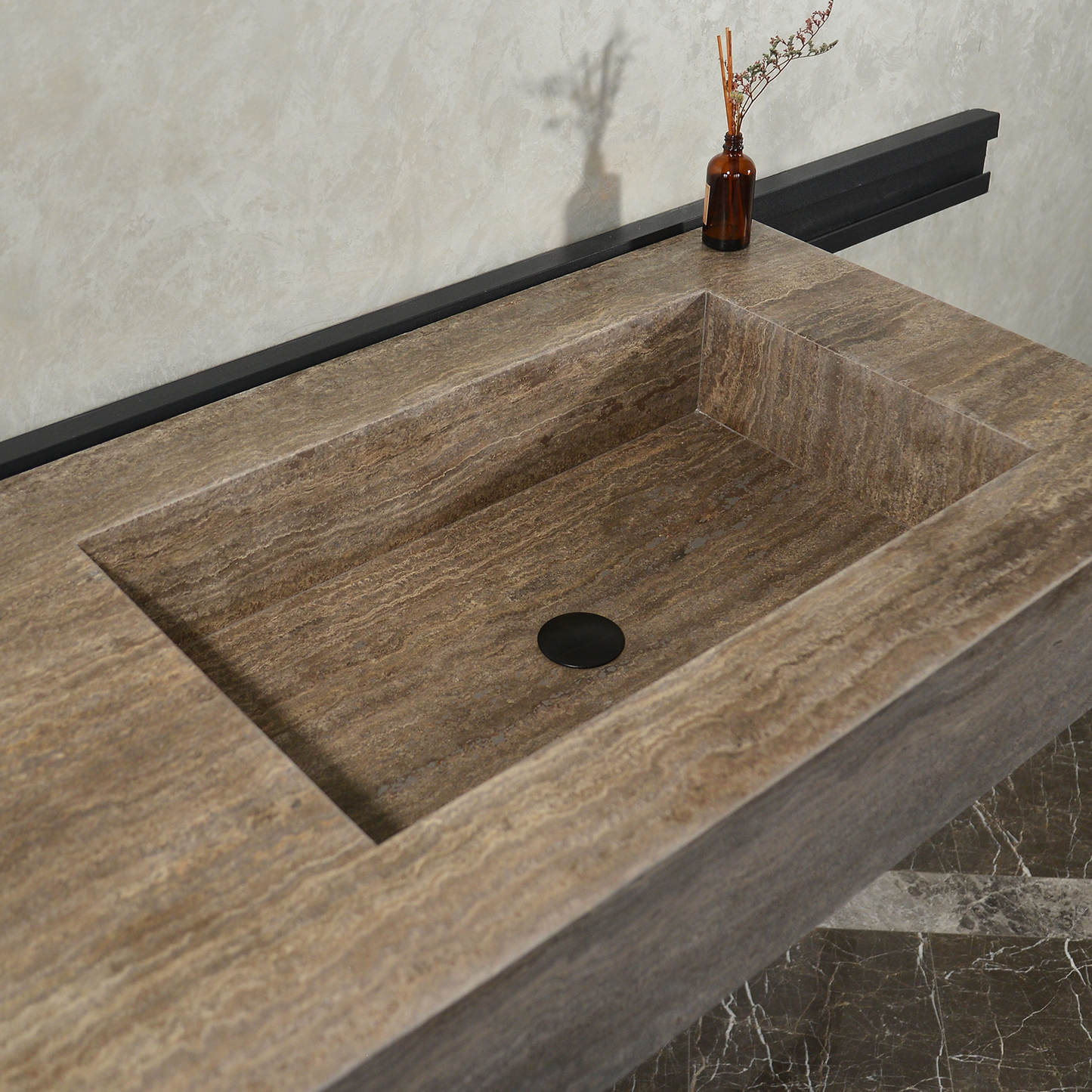 CUSTOM HANDCRAFTED SILVER TRAVERTINE SINK (TR-081)