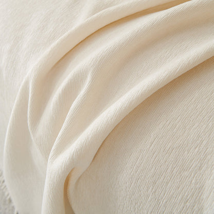 Solid Color Chenille Sofa Throw Blanket, Cozy & Easy Care Fringed Furniture Protector