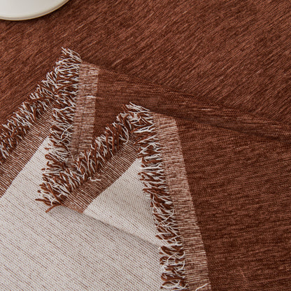 Solid Color Chenille Sofa Throw Blanket, Modern Decor Soft Couch Cover with Fringes