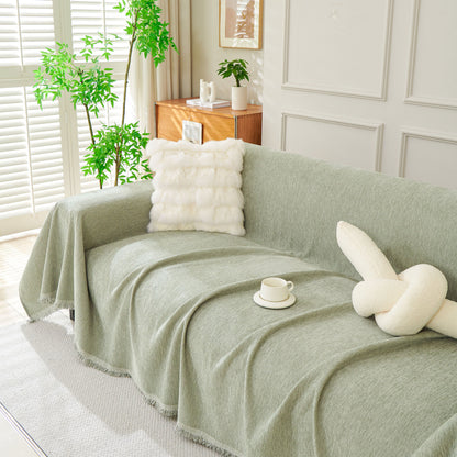 Solid Color Chenille Sofa Throw Blanket, Modern Decor Soft Couch Cover with Fringes
