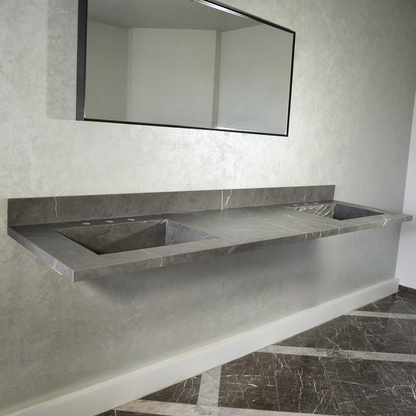 HANDCRAFTED PIETRA GREY HIGH ENGINEERED PORCELAIN DOUBLE SINK (ES-095)
