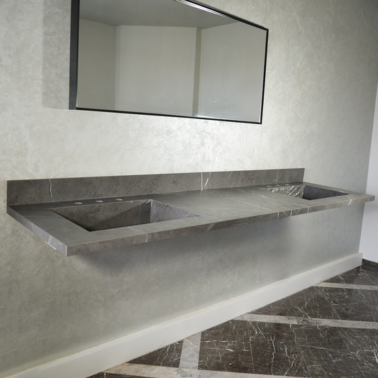 HANDCRAFTED PIETRA GREY HIGH ENGINEERED PORCELAIN DOUBLE SINK (ES-095)