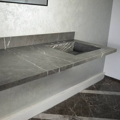 HANDCRAFTED PIETRA GREY HIGH ENGINEERED PORCELAIN DOUBLE SINK (ES-095)
