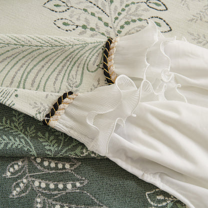 Farmhouse Ruffled Lace Sofa Slipcover Vintage Furniture Protector with Botanical Print