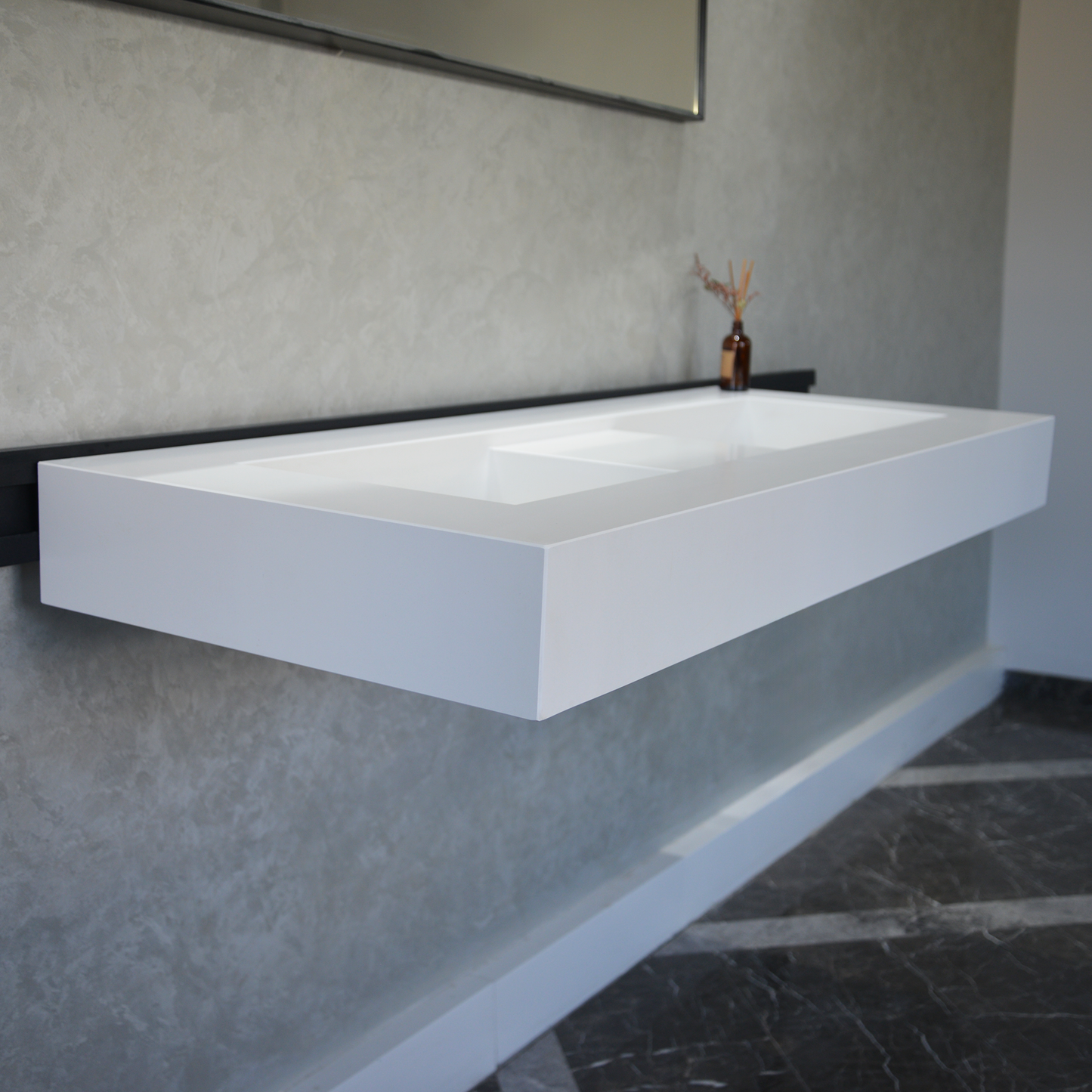 HANDCRAFTED CUSTOM WHITE QUARTZ DOUBLE SINK (QU-081)