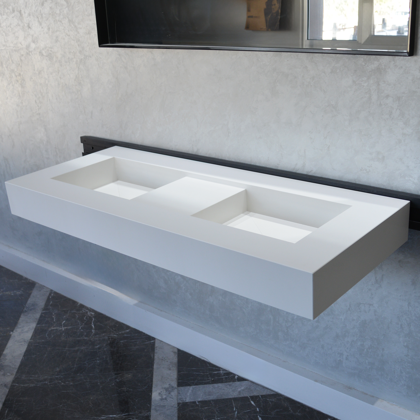 HANDCRAFTED CUSTOM WHITE QUARTZ DOUBLE SINK (QU-081)