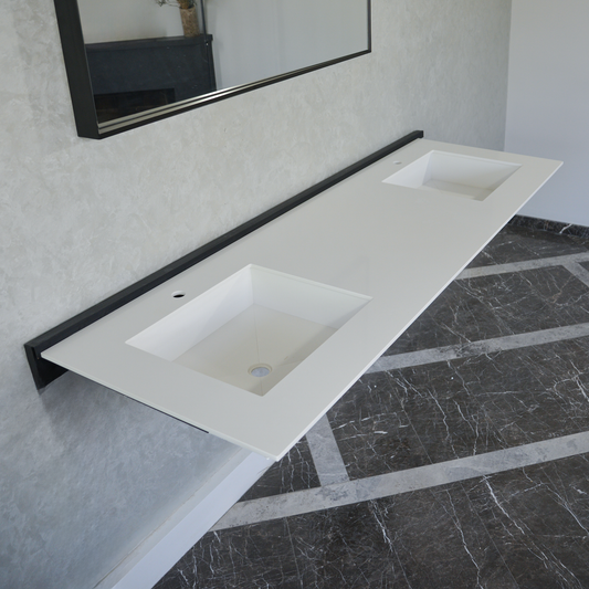 HANDCRAFTED CUSTOM WHITE QUARTZ DOUBLE SINK (QU-101)