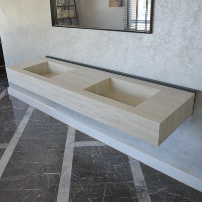 HANDCRAFTED INFINITY TRAVERTINO CHIARO HIGH ENGINEERED PORCELAIN DOUBLE SINK (ES-099)