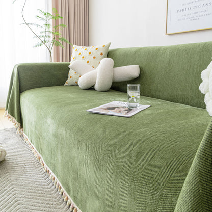 Boho Herringbone Sofa Throw Blanket with Pom Pom Tassels Stylish Furniture Slipcover