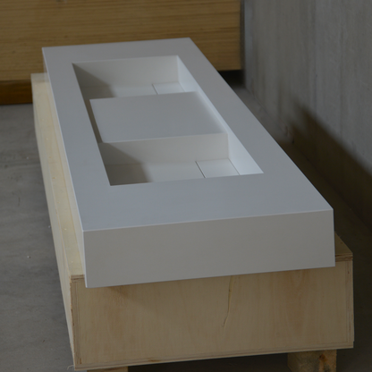 HANDCRAFTED CUSTOM WHITE QUARTZ DOUBLE SINK (QU-121)