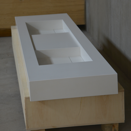 HANDCRAFTED CUSTOM WHITE QUARTZ DOUBLE SINK (QU-121)