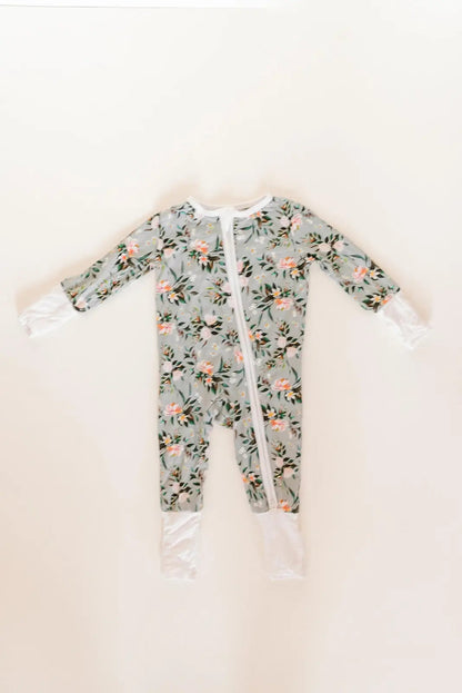 Bamboo Baby Clothes - Convertible Jumpsuit 0-3 Months - Botanical