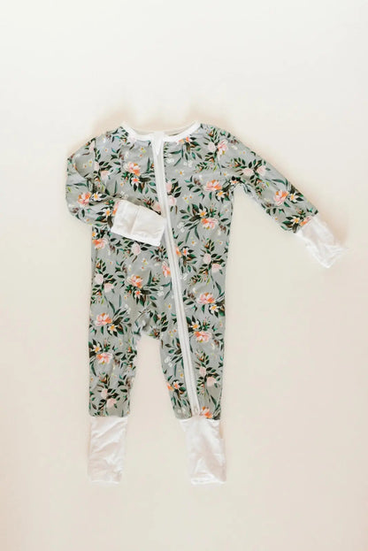 Bamboo Baby Clothes - Convertible Jumpsuit 0-3 Months - Botanical