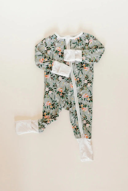 Bamboo Baby Clothes - Convertible Jumpsuit 0-3 Months - Botanical