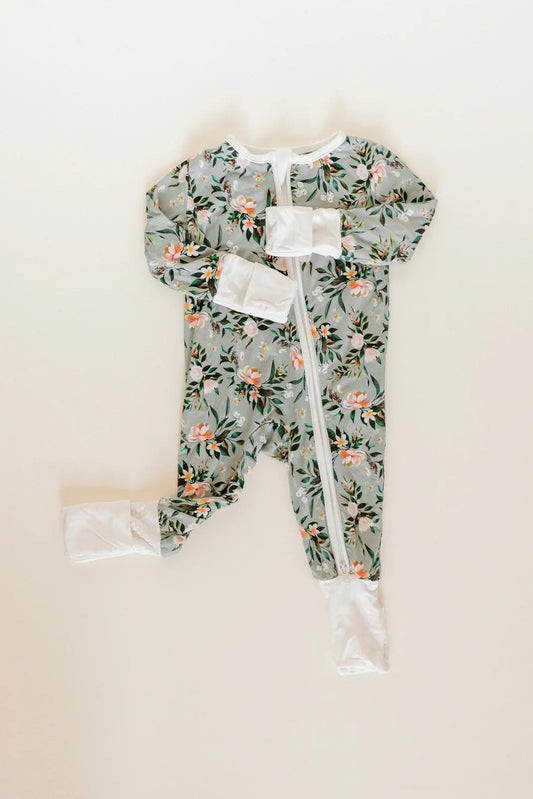 Bamboo Baby Clothes - Convertible Jumpsuit 0-3 Months - Botanical