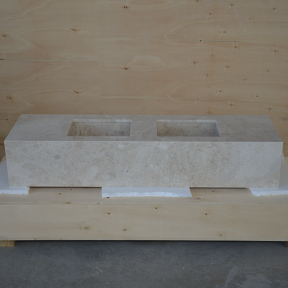 HANDCRAFTED CUSTOM HERA BEIGE MARBLE DOUBLE SINK (NS-114)