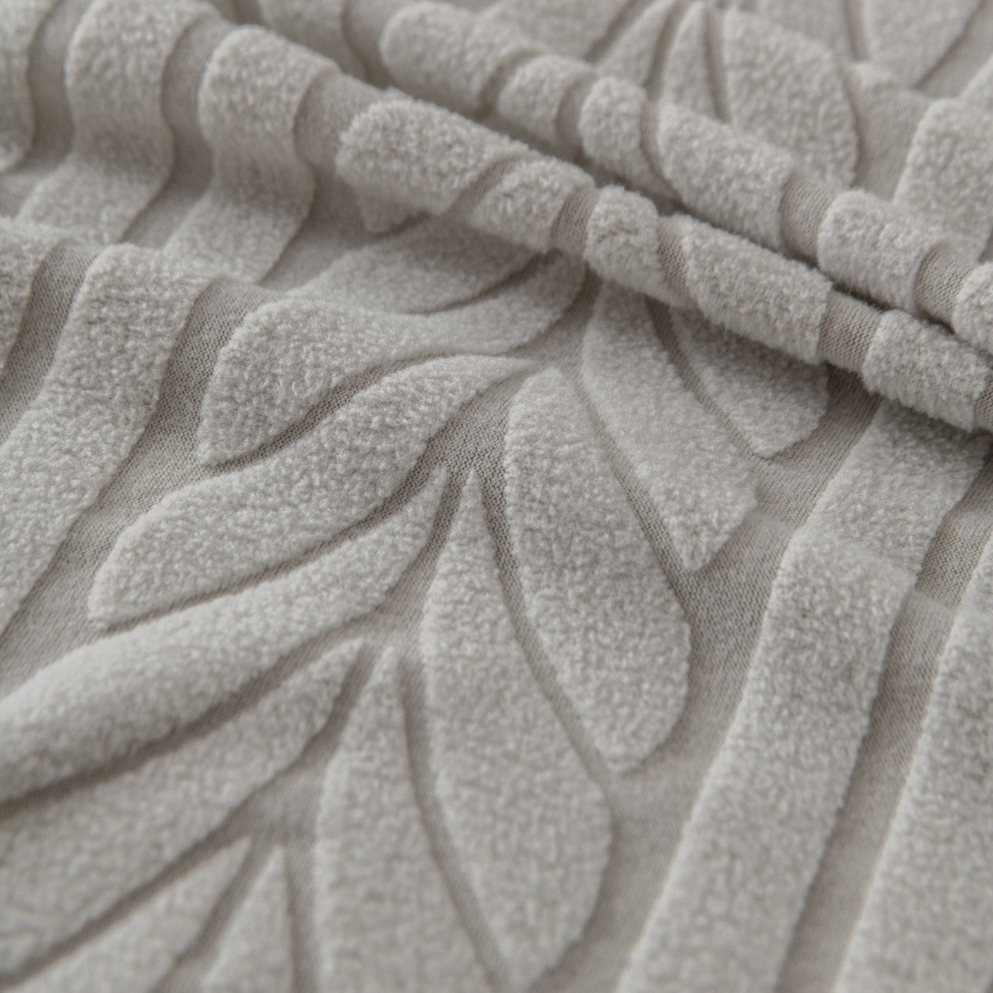 Plush Fleece Sofa Slipcover with 3D Wheat Pattern, Cozy High-Stretch Couch Cover