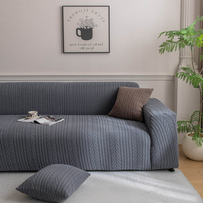 Plush Fleece Sofa Slipcover with 3D Wheat Pattern, Cozy High-Stretch Couch Cover