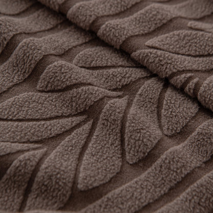Plush Fleece Sofa Slipcover with 3D Wheat Pattern, Cozy High-Stretch Couch Cover