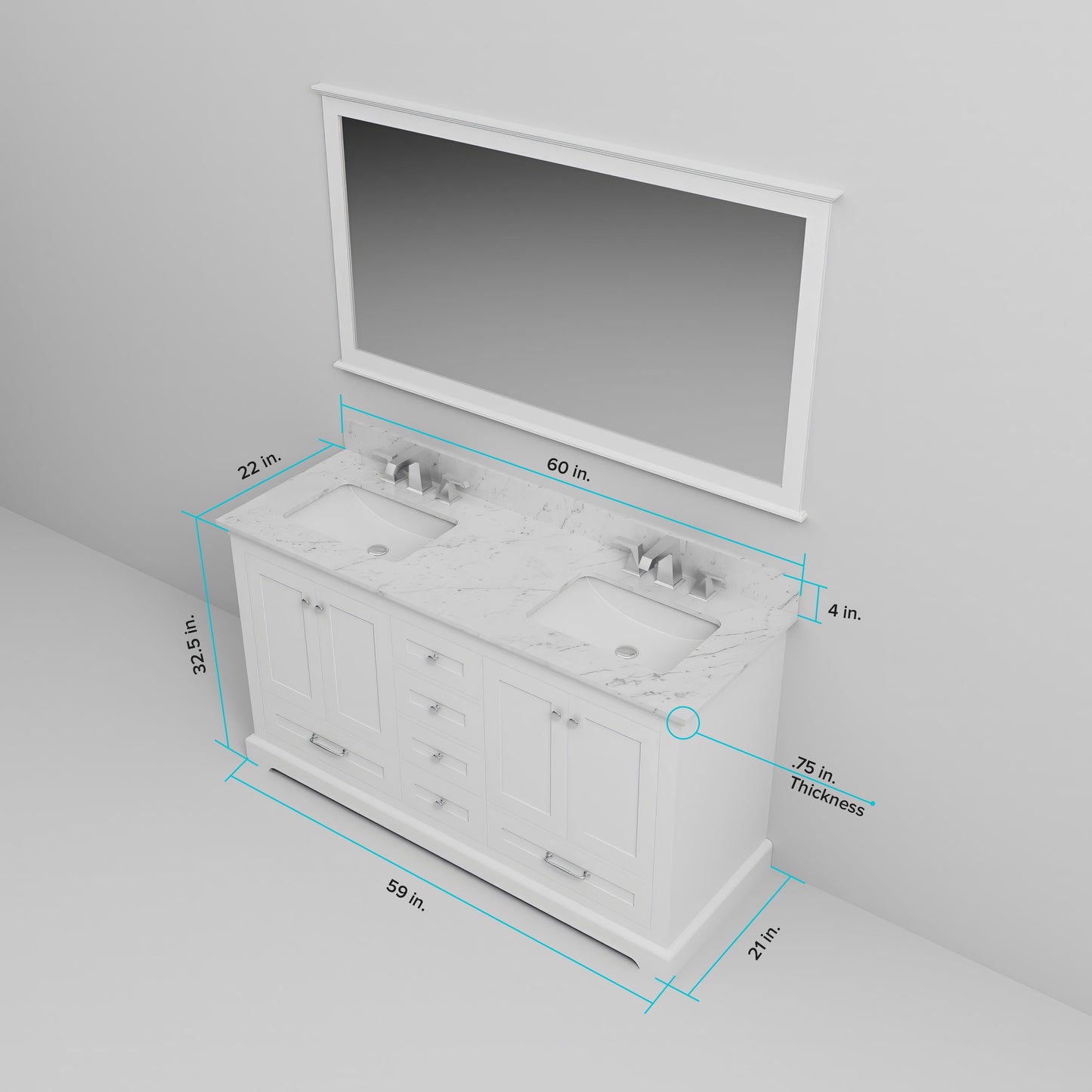 Dukes 60 in. W x 22 in. D White Double Bath Vanity