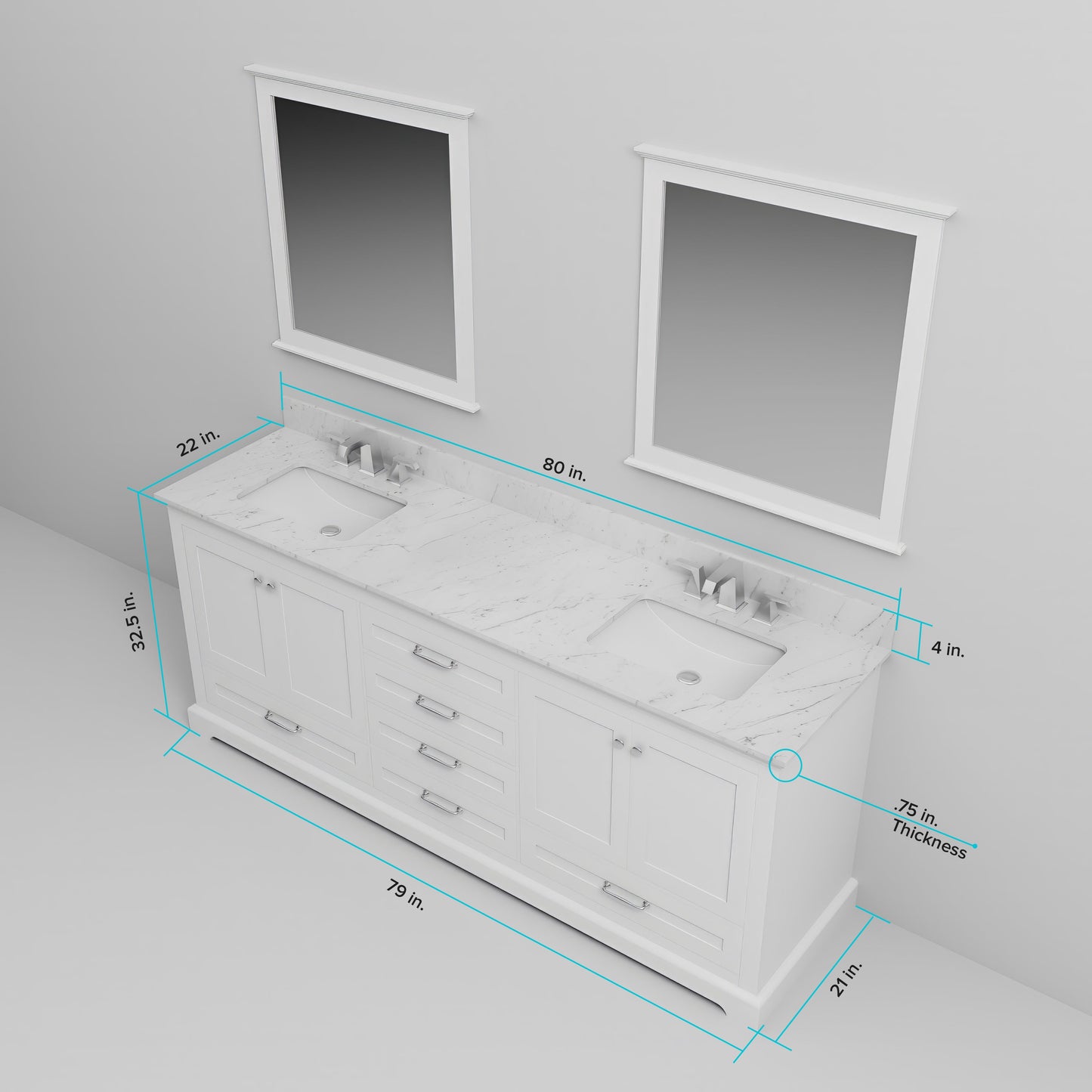 Dukes 80 in. W x 22 in. D White Double Bath Vanity