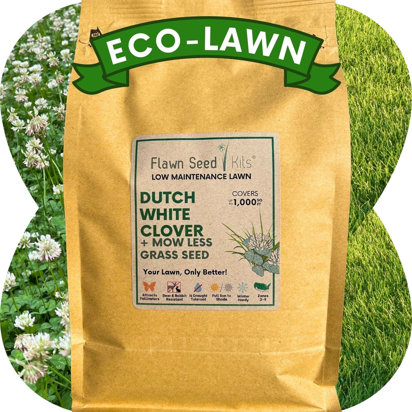 Dutch White Clover + Mow Less Grass Seed