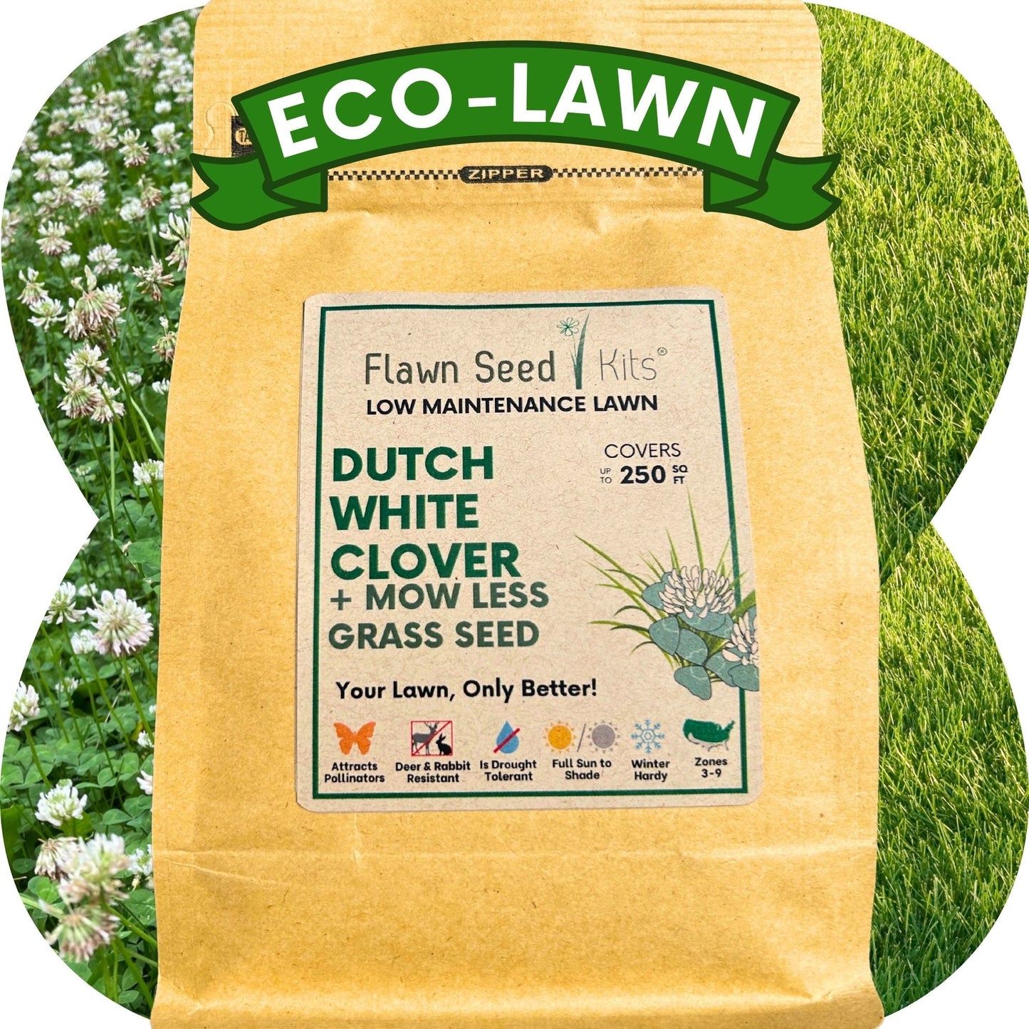 Dutch White Clover + Mow Less Grass Seed