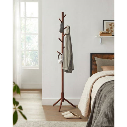 Sturdy Solid Wood Coat Rack in Dark Walnut Finish with 8 Hooks