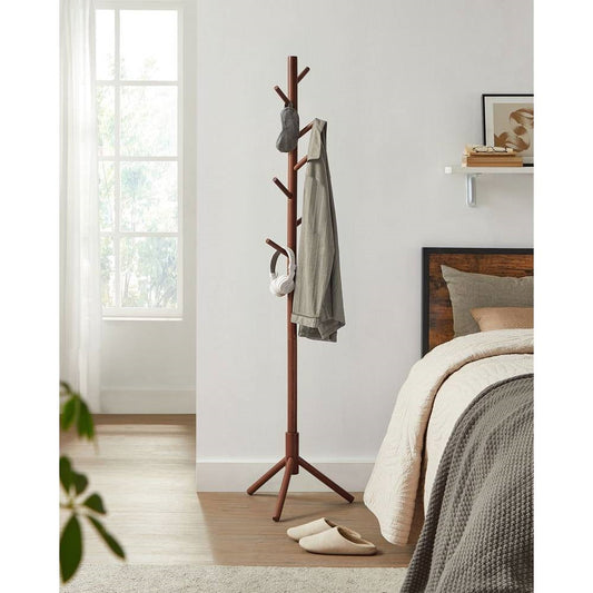 Sturdy Solid Wood Coat Rack in Dark Walnut Finish with 8 Hooks