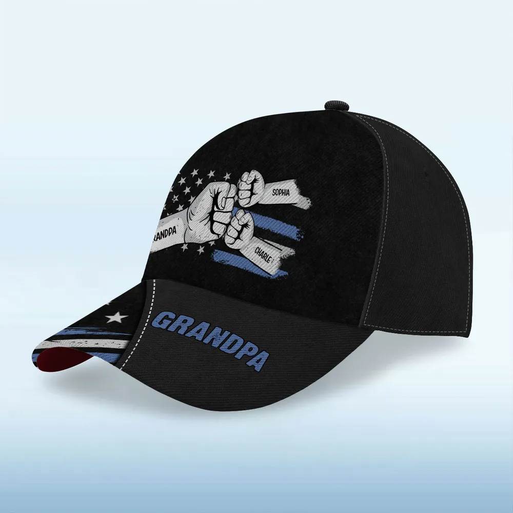 Dad Grandpa Fist Bump Nation Flag - Personalized Classic Cap - Gift For Dad, Grandpa, Husband