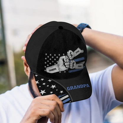 Dad Grandpa Fist Bump Nation Flag - Personalized Classic Cap - Gift For Dad, Grandpa, Husband