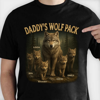 Papa’s Wolf Pack - Personalized Custom T Shirt - Father's Day Gift for Dad, Papa, Grandpa, Daddy, Dada