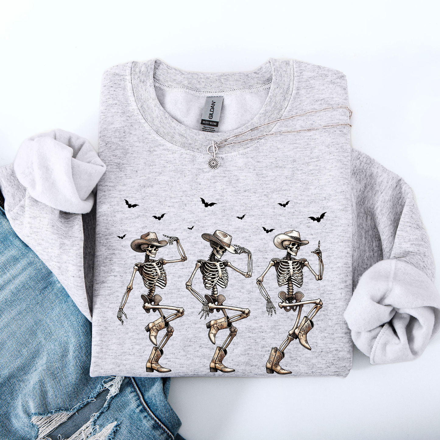 Dancing Cowboy Skeletons, Halloween Bats Sweatshirt