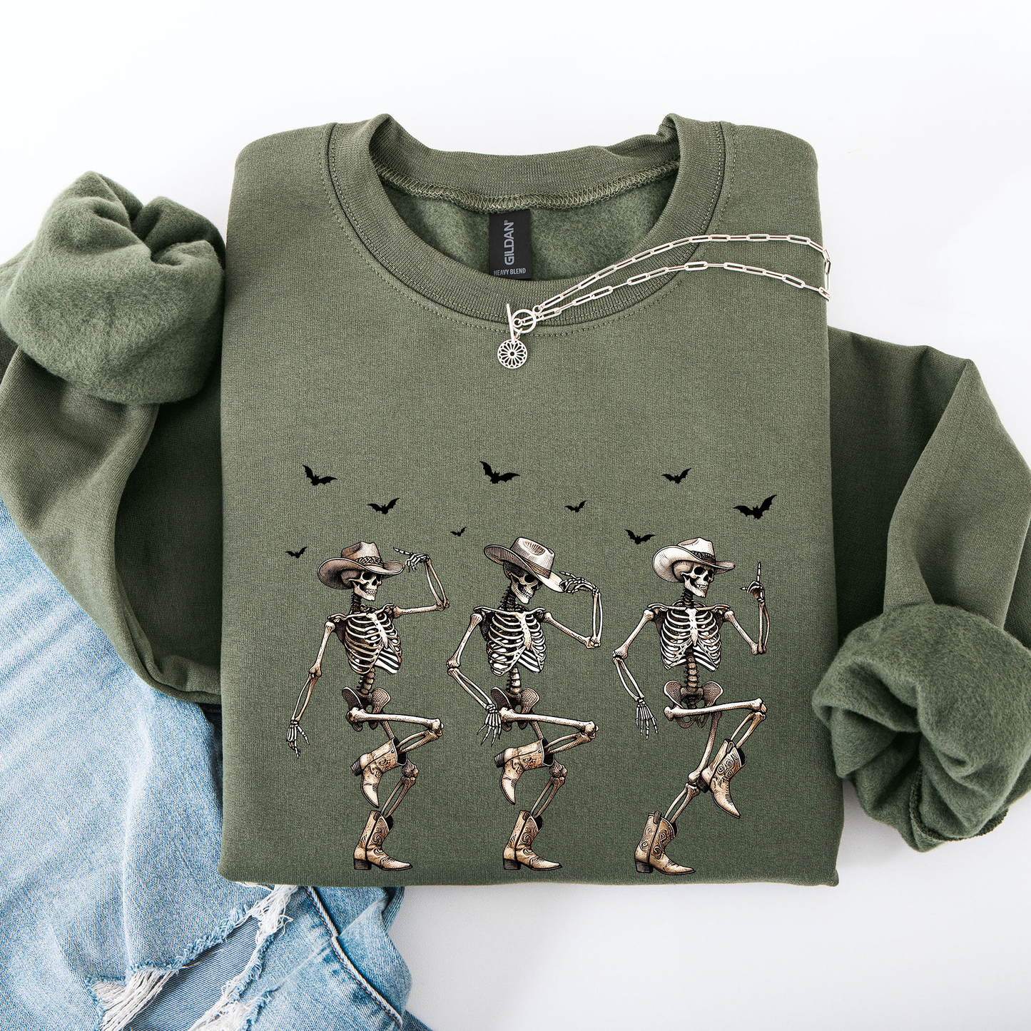 Dancing Cowboy Skeletons, Halloween Bats Sweatshirt