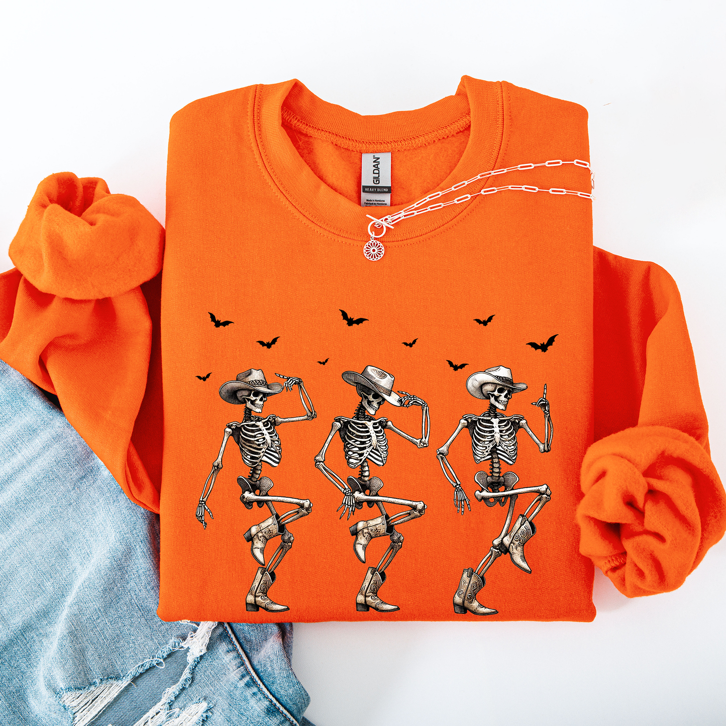 Dancing Cowboy Skeletons, Halloween Bats Sweatshirt
