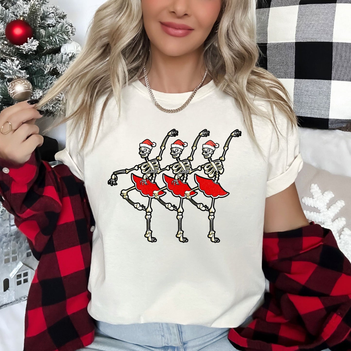Dancing Skeleton Santa Girls, Ballet, Christmas Super Soft Tees