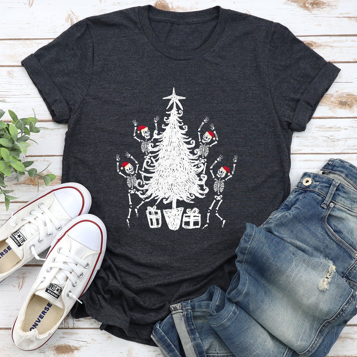 Dancing Skeletons, Santa Hats, Christmas White Super Soft Tshirt