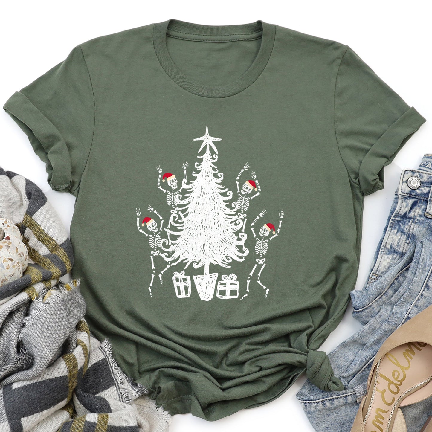 Dancing Skeletons, Santa Hats, Christmas White Super Soft Tshirt