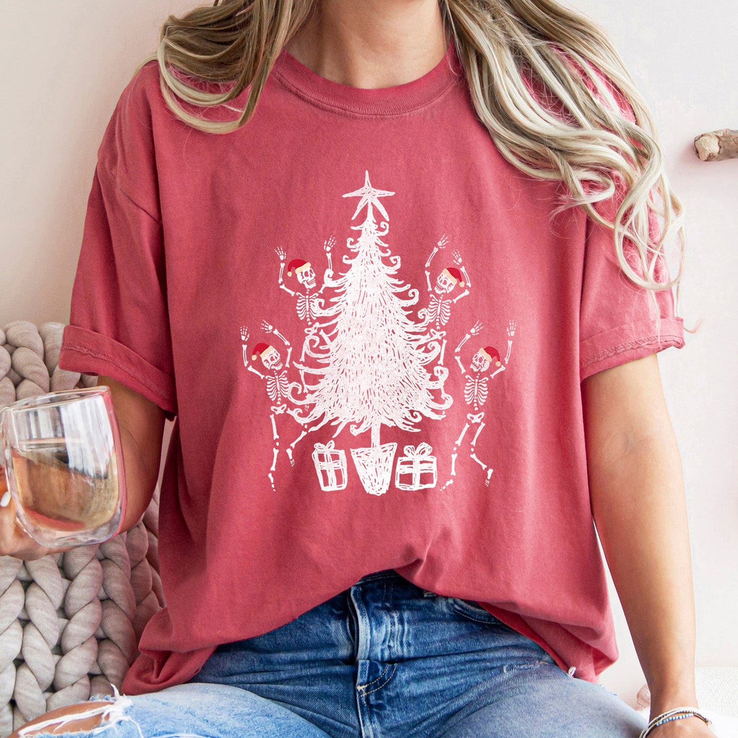 Dancing Skeletons, Santa Hats, Christmas Comfort Colors Tshirt