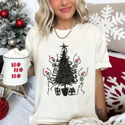 Dancing Skeletons, Santa Hats, Christmas Comfort Colors Tshirt