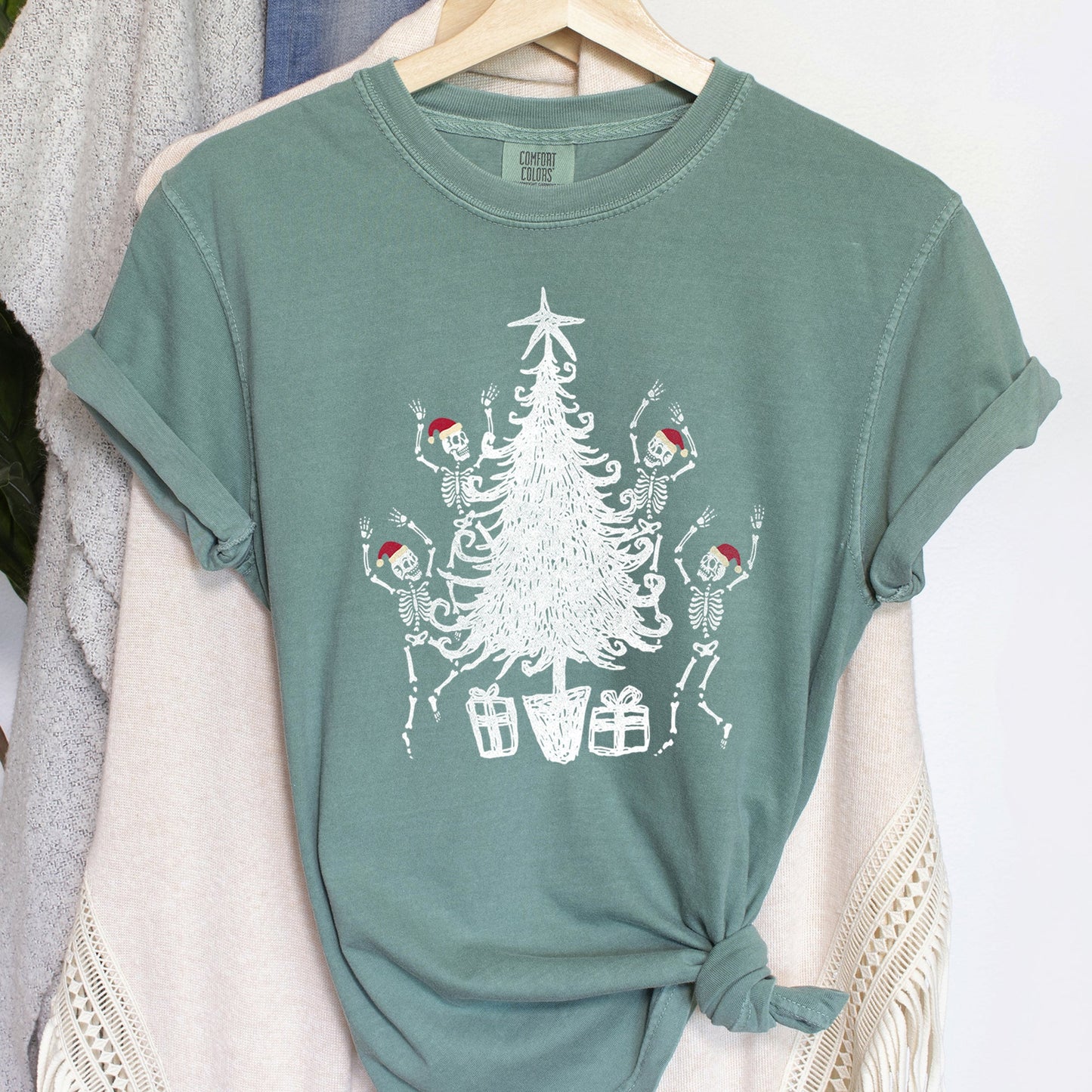 Dancing Skeletons, Santa Hats, Christmas Comfort Colors Tshirt