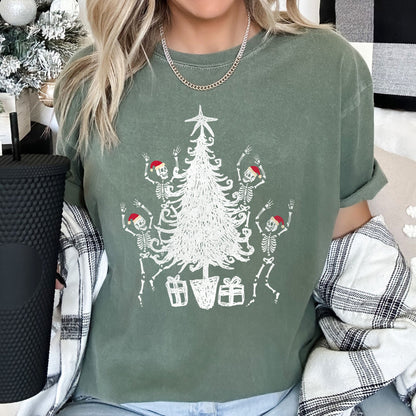 Dancing Skeletons, Santa Hats, Christmas Comfort Colors Tshirt
