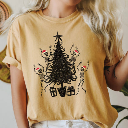 Dancing Skeletons, Santa Hats, Christmas Comfort Colors Tshirt
