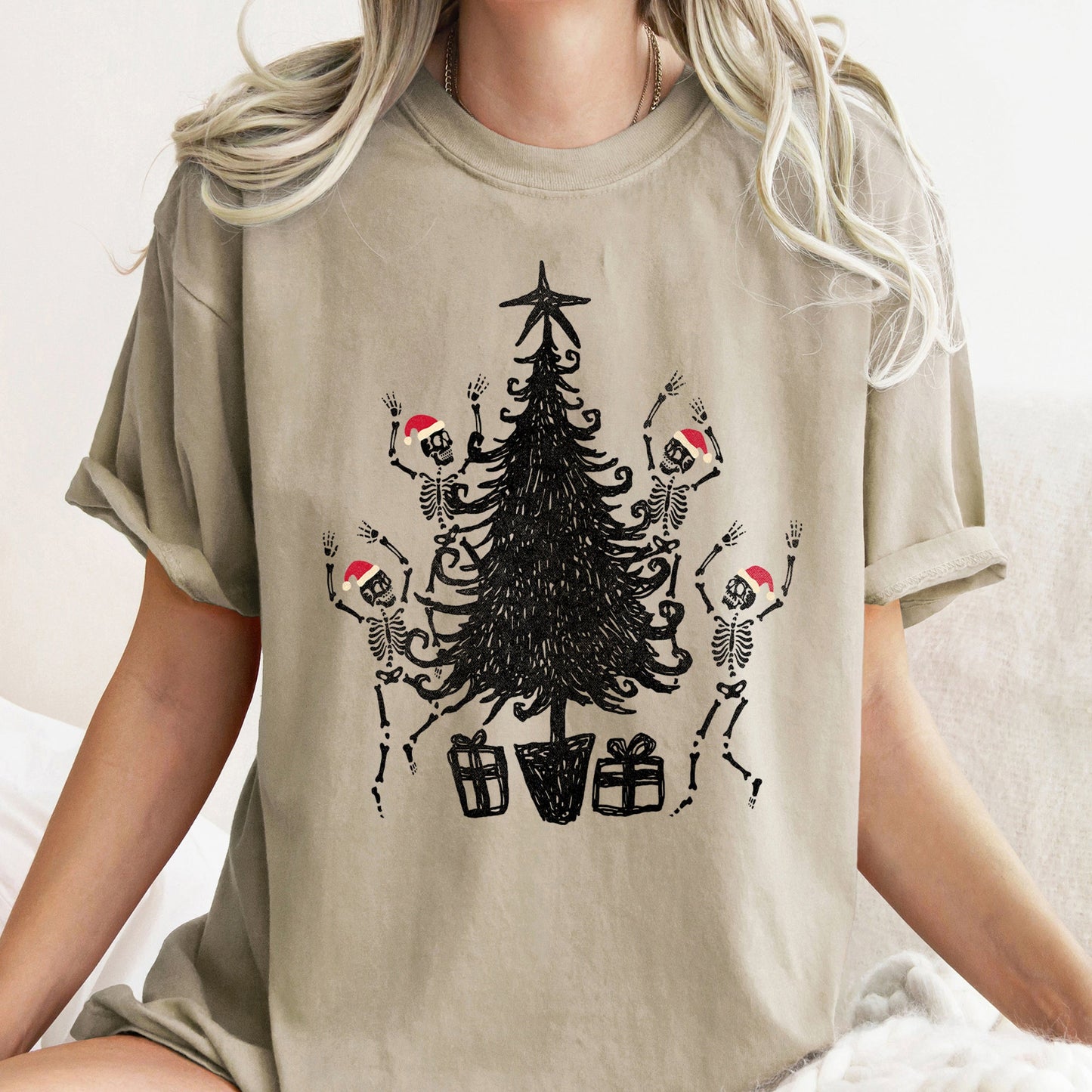 Dancing Skeletons, Santa Hats, Christmas Comfort Colors Tshirt